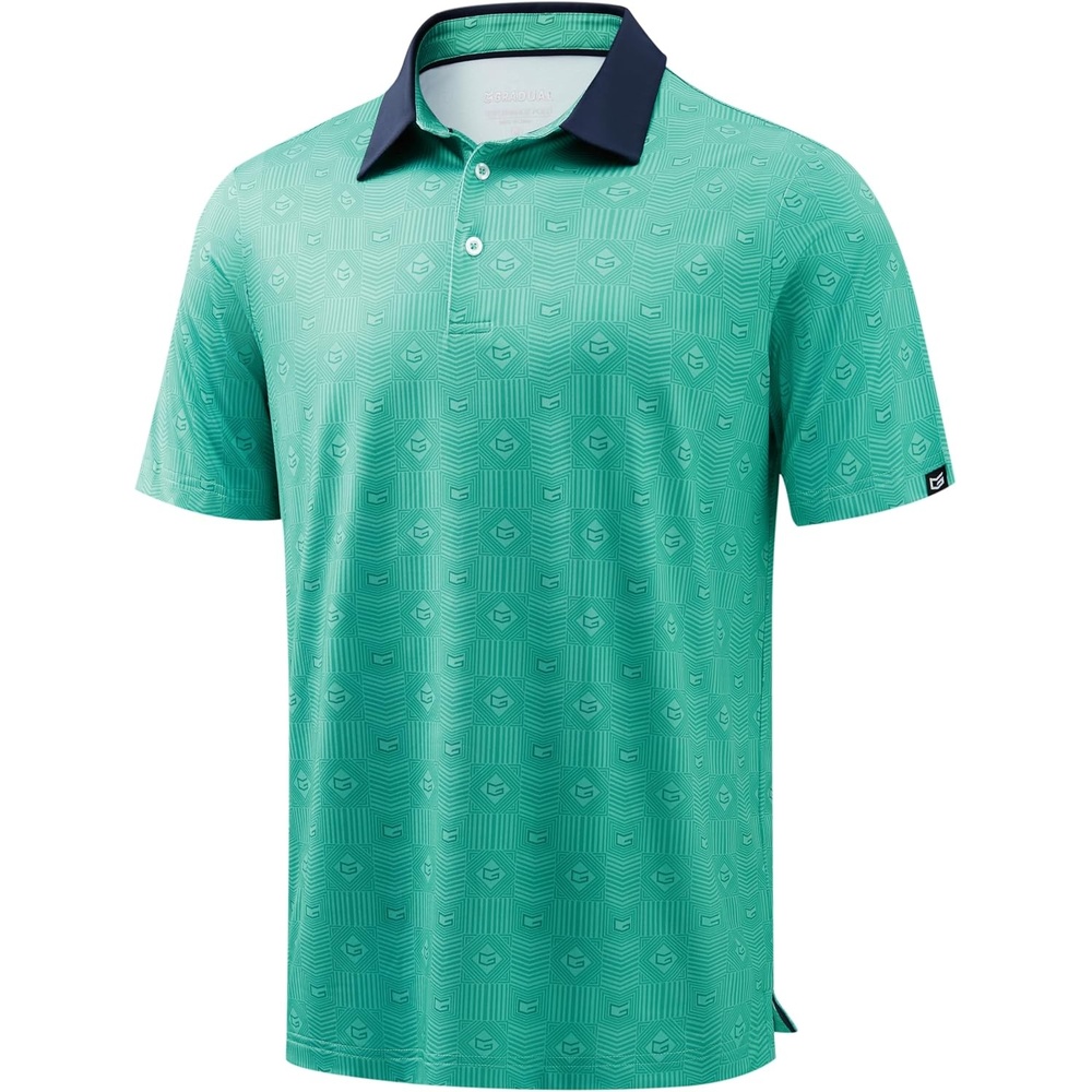 image:imageMens Golf Polo Shirts Dry Fit Print Golf Shirts for Men BreathableGreen Quadrilateral