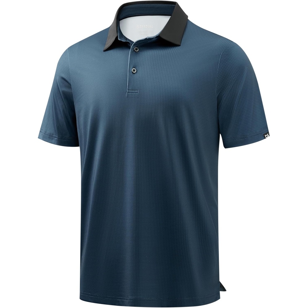 image:imageMens Golf Polo Shirts Dry Fit Print Golf Shirts for Men BreathableNavy Grid