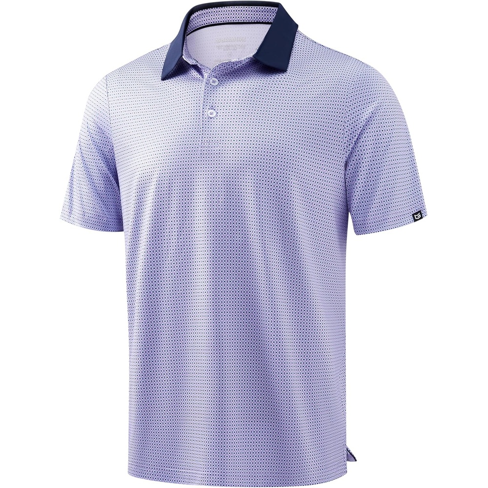 image:imageMens Golf Polo Shirts Dry Fit Print Golf Shirts for Men BreathablePurple Geometry