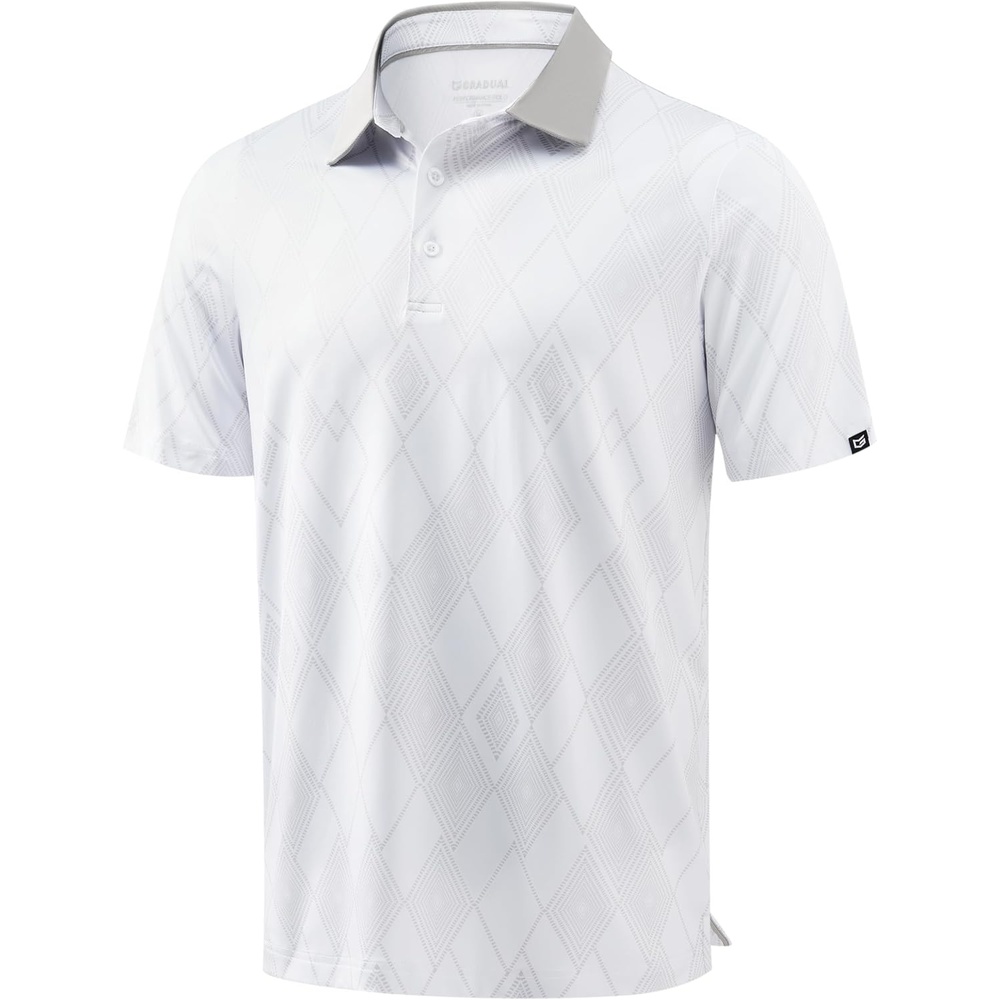 image:imageMens Golf Polo Shirts Dry Fit Print Golf Shirts for Men BreathableWhite Rhombus
