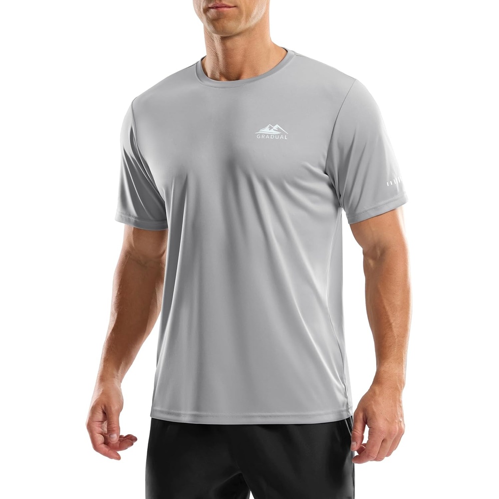 image:imageMens UPF 50 Sun Protection Swim Shirts Rash Guard Dry Fit Workout TshirtsLight Grey