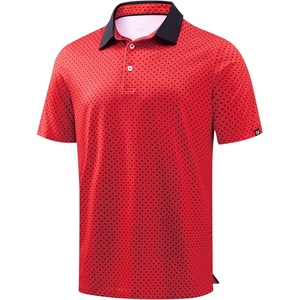 Men’s Golf Polo Shirts Dry Fit Print Golf Shirts for Men Breathable(Red Polka Dot)