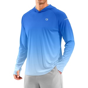 Men’s Sun Protection Hoodie Shirts Long Sleeve UPF 50+ Swim Shirts(Gradient Blue White)