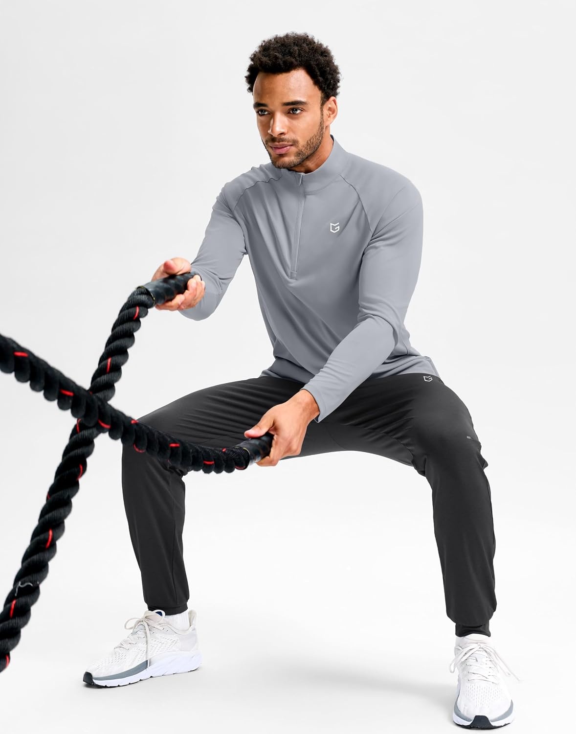 image:imageG Gradual Mens Quarter Zip Pullover Long Sleeve Athletic Running ShirtsGrey