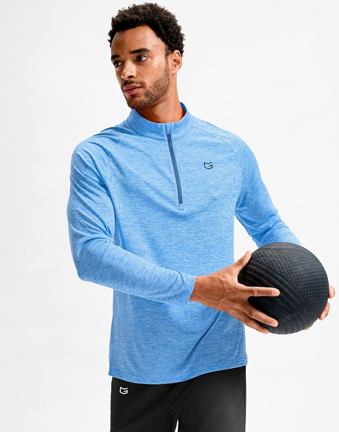 image:imageG Gradual Mens Quarter Zip Pullover Long Sleeve Athletic Running ShirtsSky Blue Heather