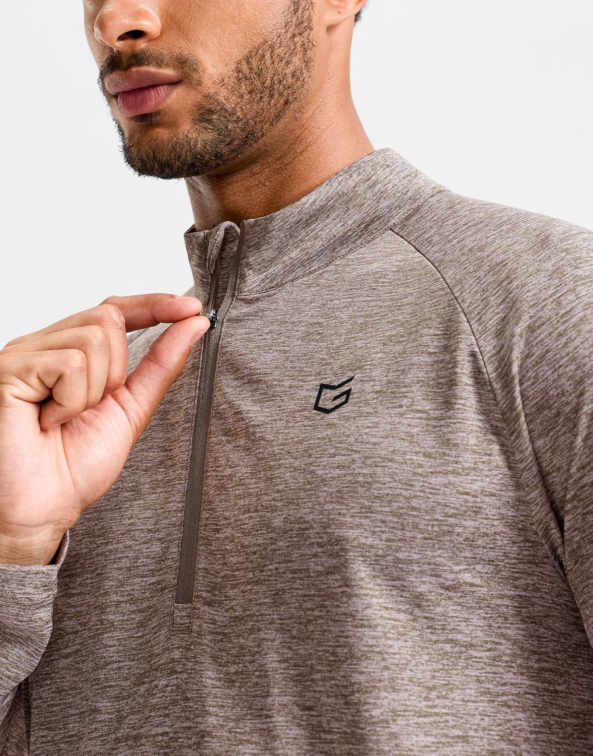 image:imageG Gradual Mens Quarter Zip Pullover Long Sleeve Athletic Running ShirtsTaupe Heather