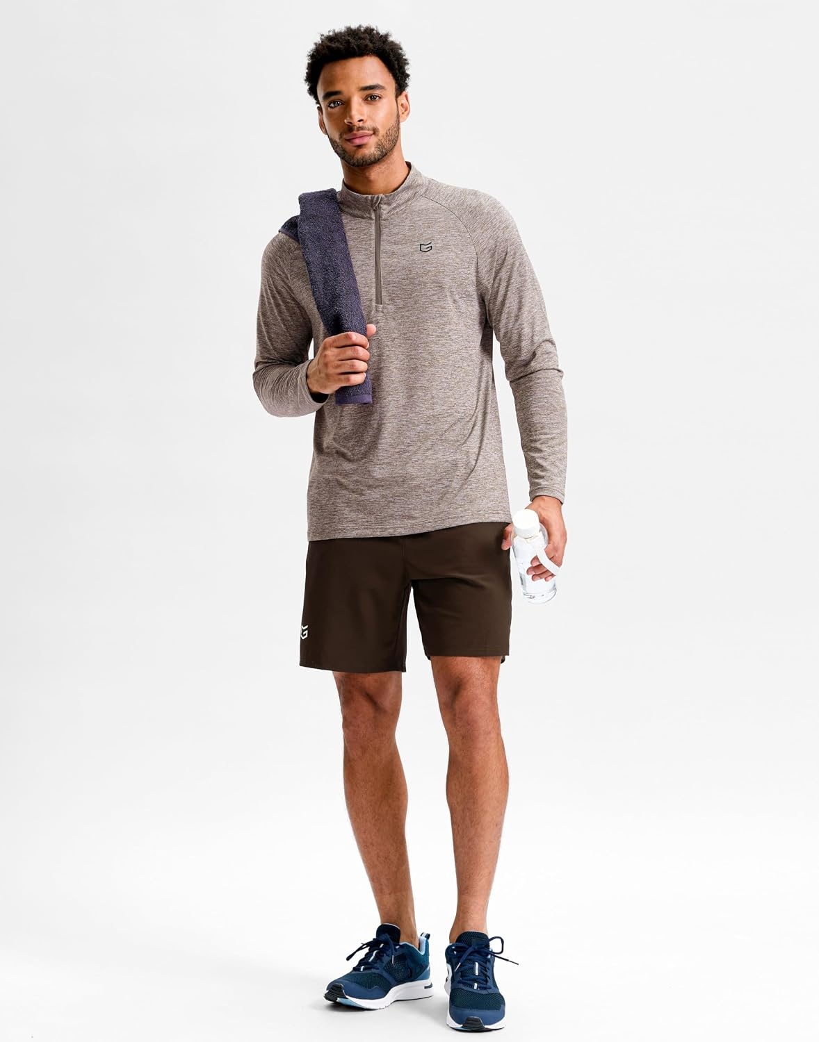 image:imageG Gradual Mens Quarter Zip Pullover Long Sleeve Athletic Running ShirtsTaupe Heather
