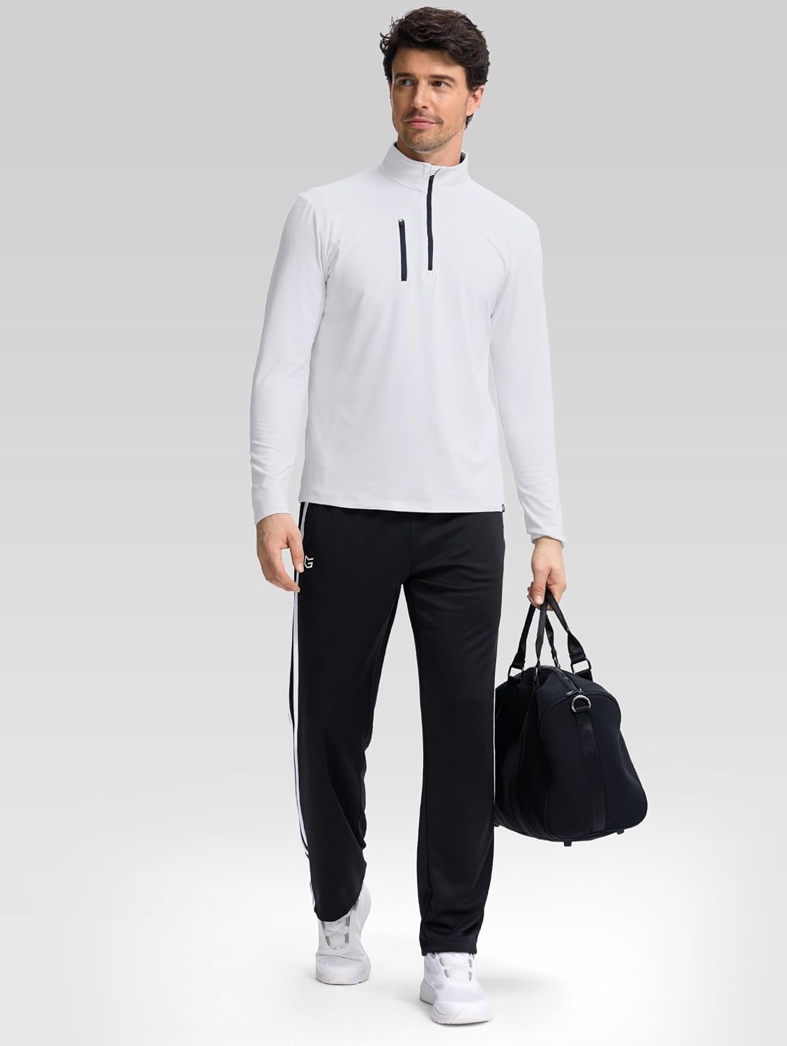 image:imageMens Quarter Zip Golf Pullover with Chest Pocket Lightweight SweatshirtWhite