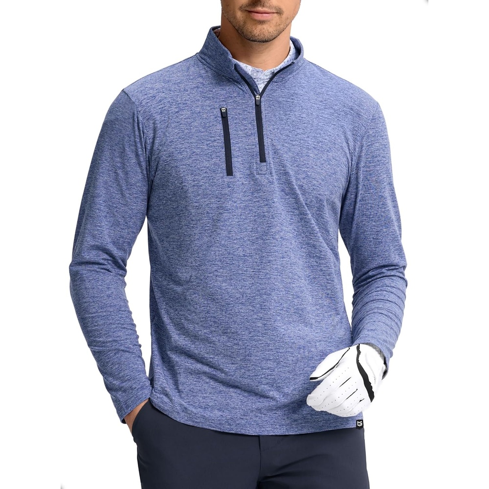 image:imageMens Quarter Zip Golf Pullover with Chest Pocket Lightweight SweatshirtHeather Blue