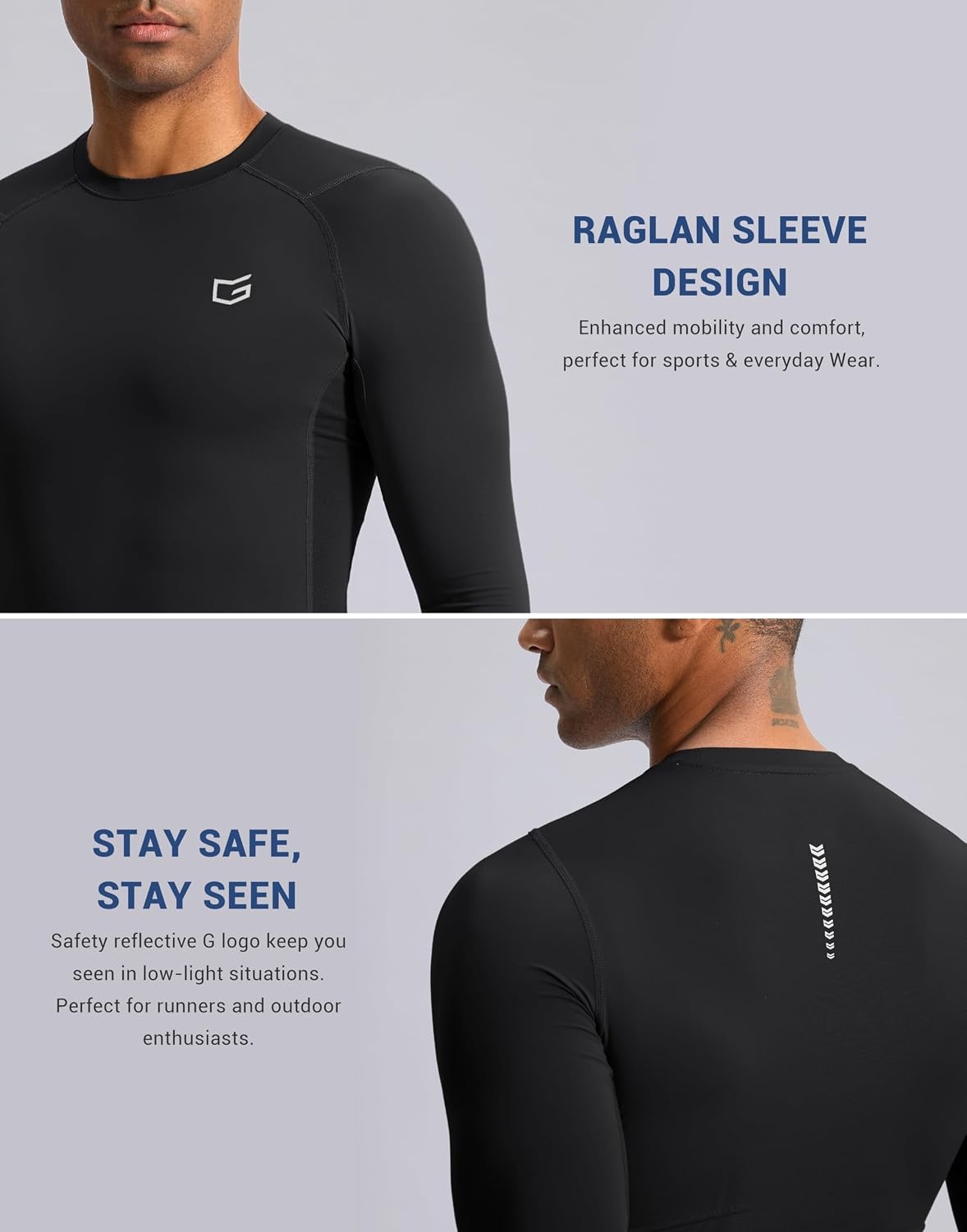 image:imageG Gradual Mens Compression Shirt Long Sleeve Moisture Wicking Running TopsBlack