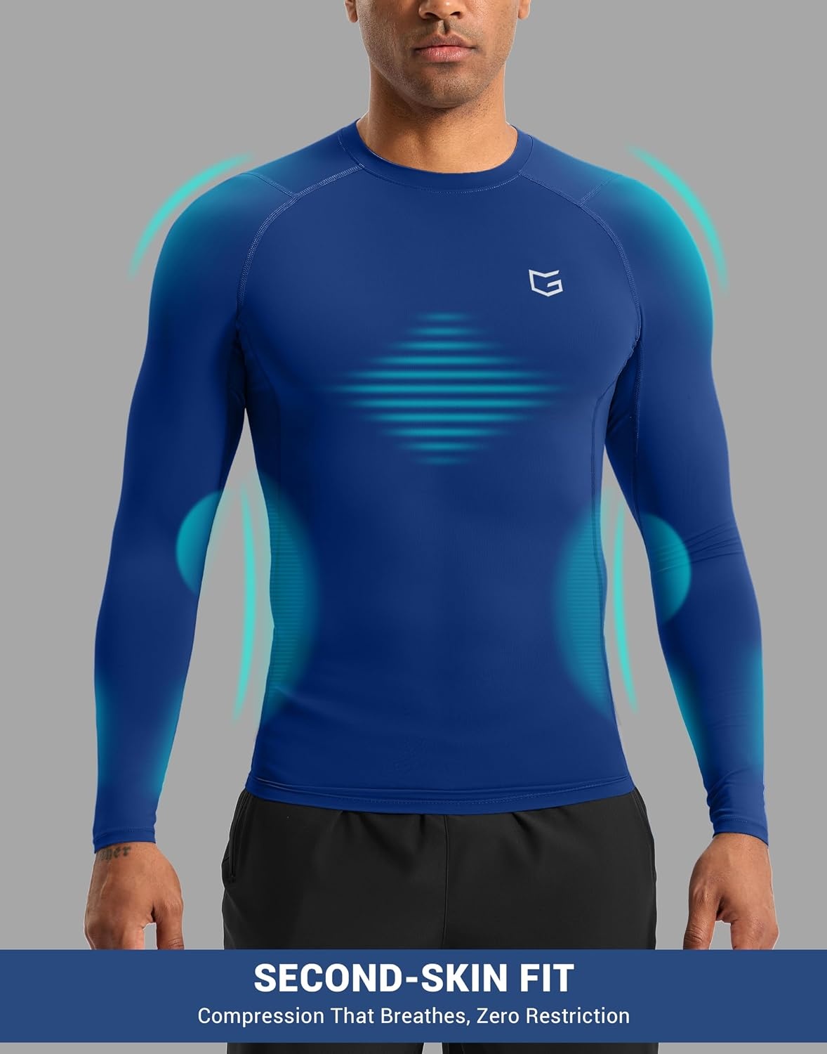 image:imageG Gradual Mens Compression Shirt Long Sleeve Moisture Wicking Running TopsBlue