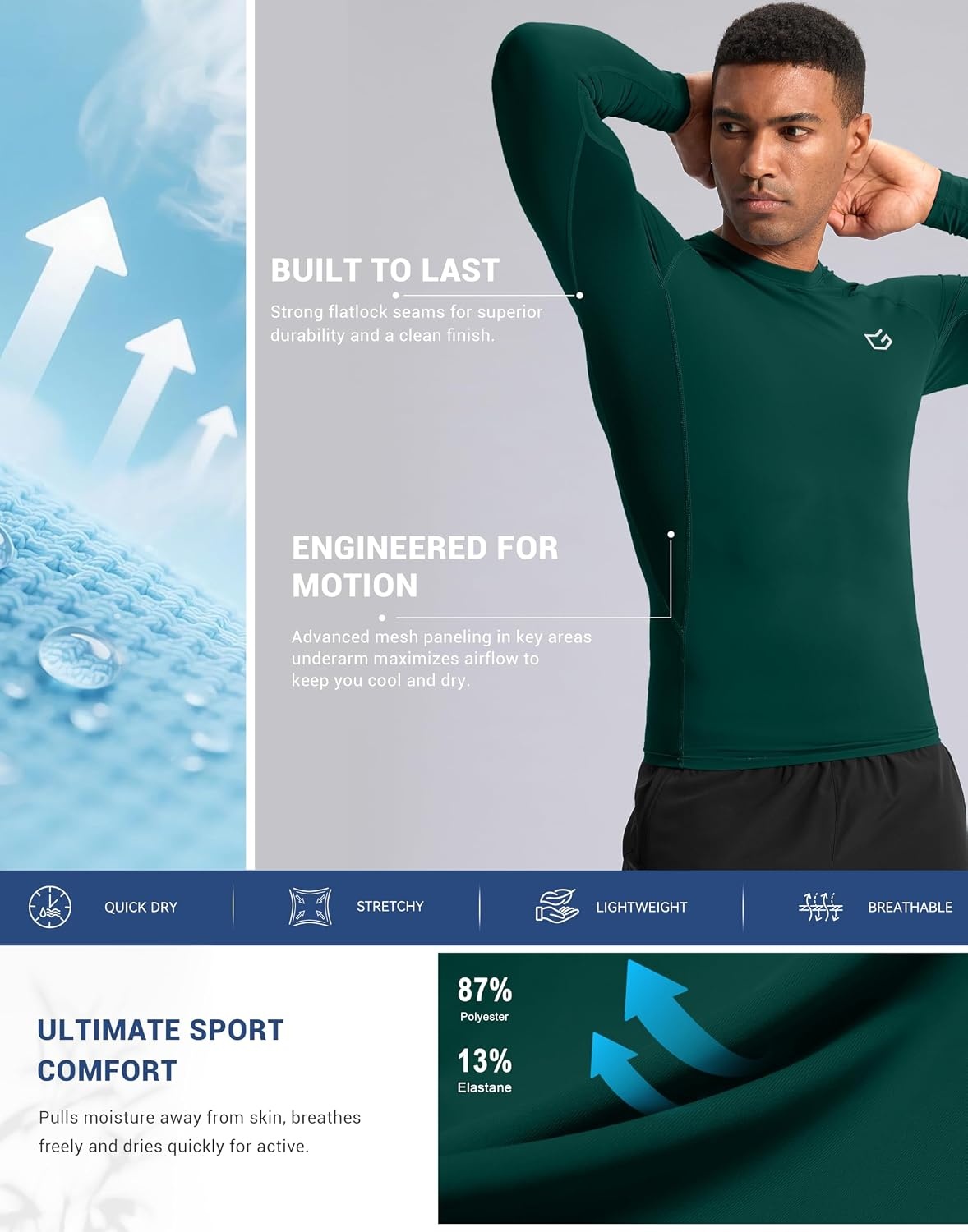 image:imageG Gradual Mens Compression Shirt Long Sleeve Moisture Wicking Running TopsForest Green