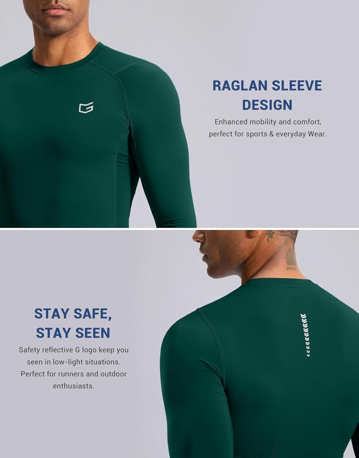image:imageG Gradual Mens Compression Shirt Long Sleeve Moisture Wicking Running TopsForest Green