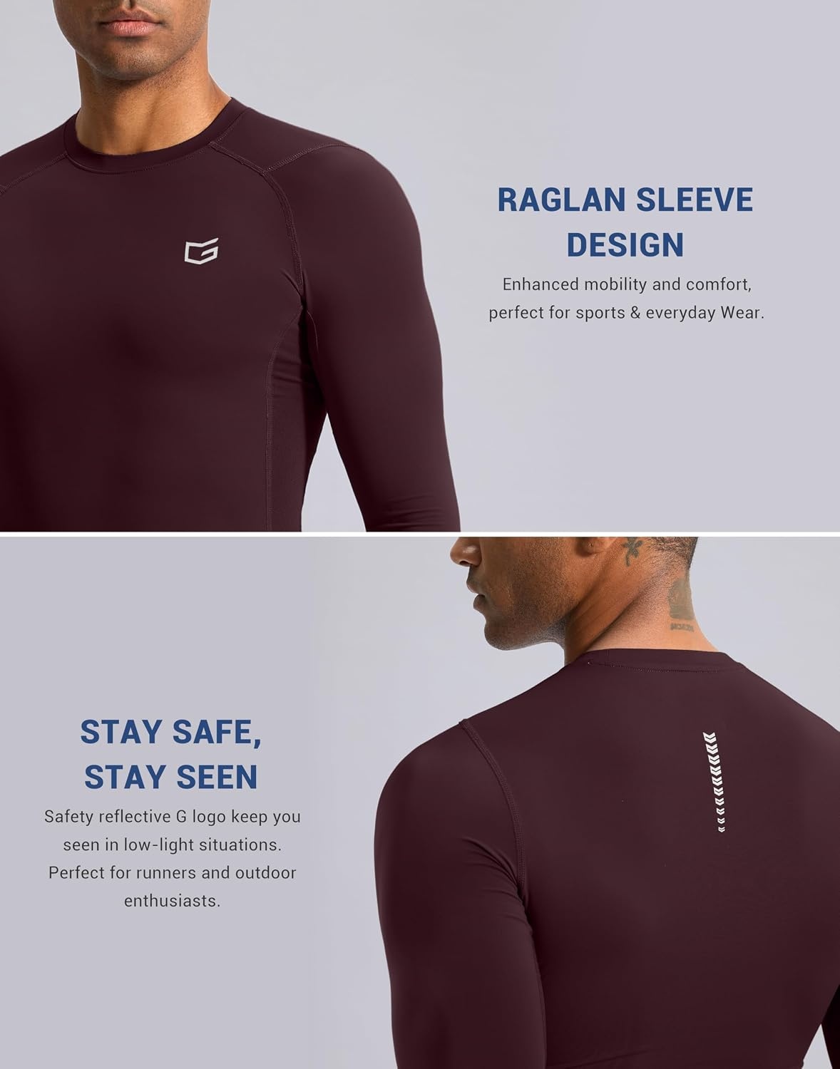image:imageG Gradual Mens Compression Shirt Long Sleeve Moisture Wicking Running TopsMaroon