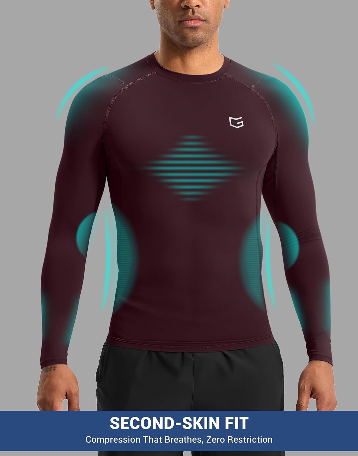 image:imageG Gradual Mens Compression Shirt Long Sleeve Moisture Wicking Running TopsMaroon