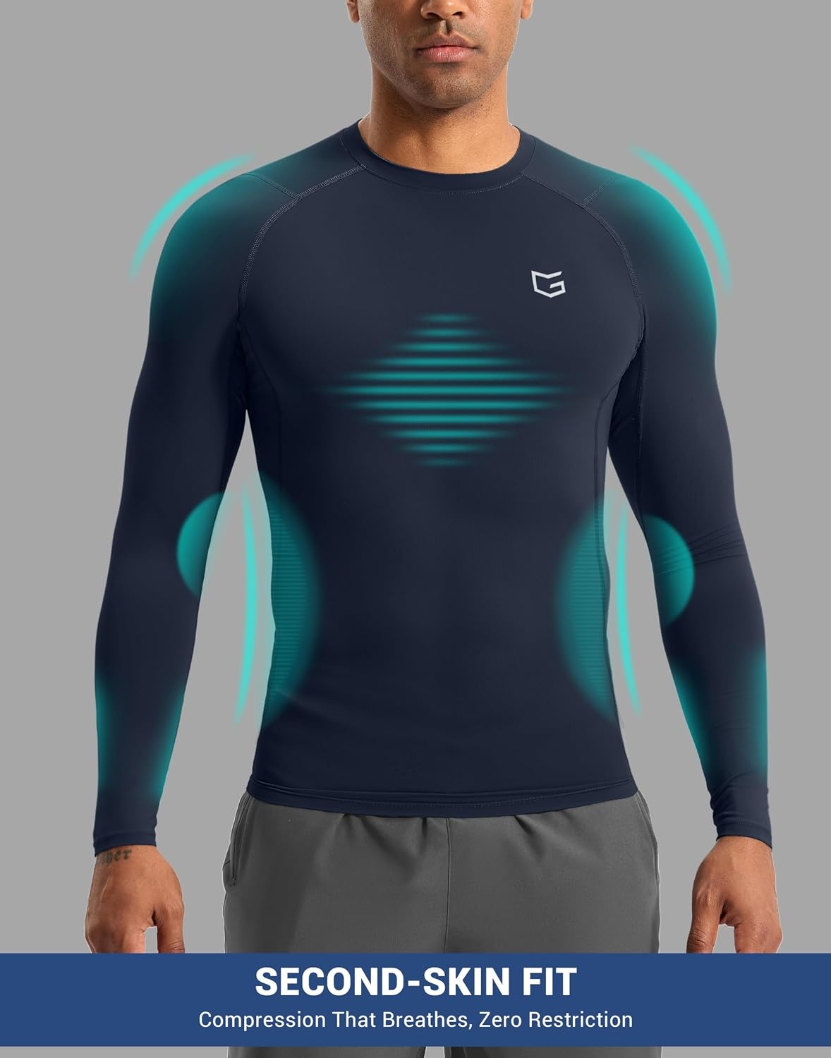 image:imageG Gradual Mens Compression Shirt Long Sleeve Moisture Wicking Running TopsNavy