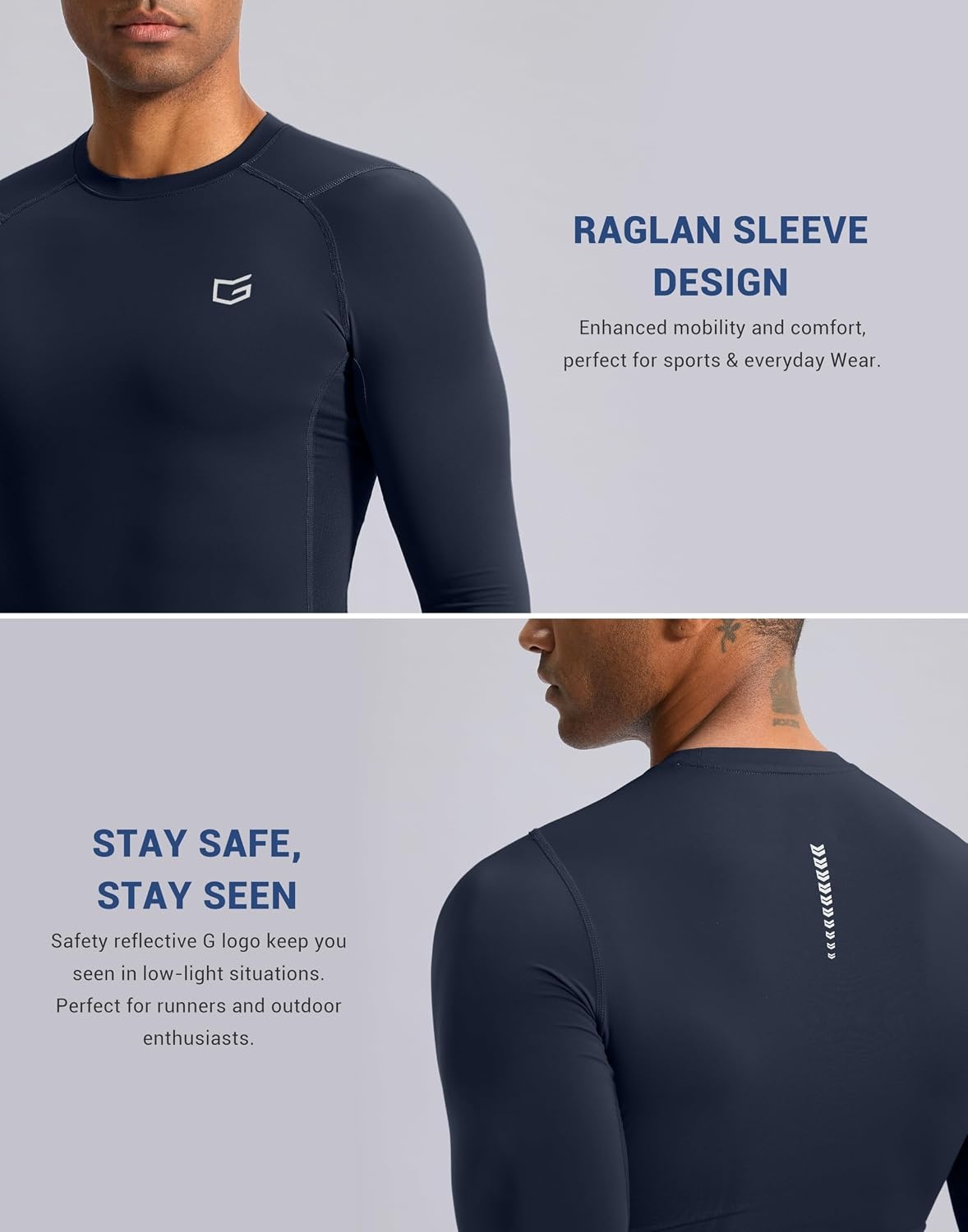 image:imageG Gradual Mens Compression Shirt Long Sleeve Moisture Wicking Running TopsNavy