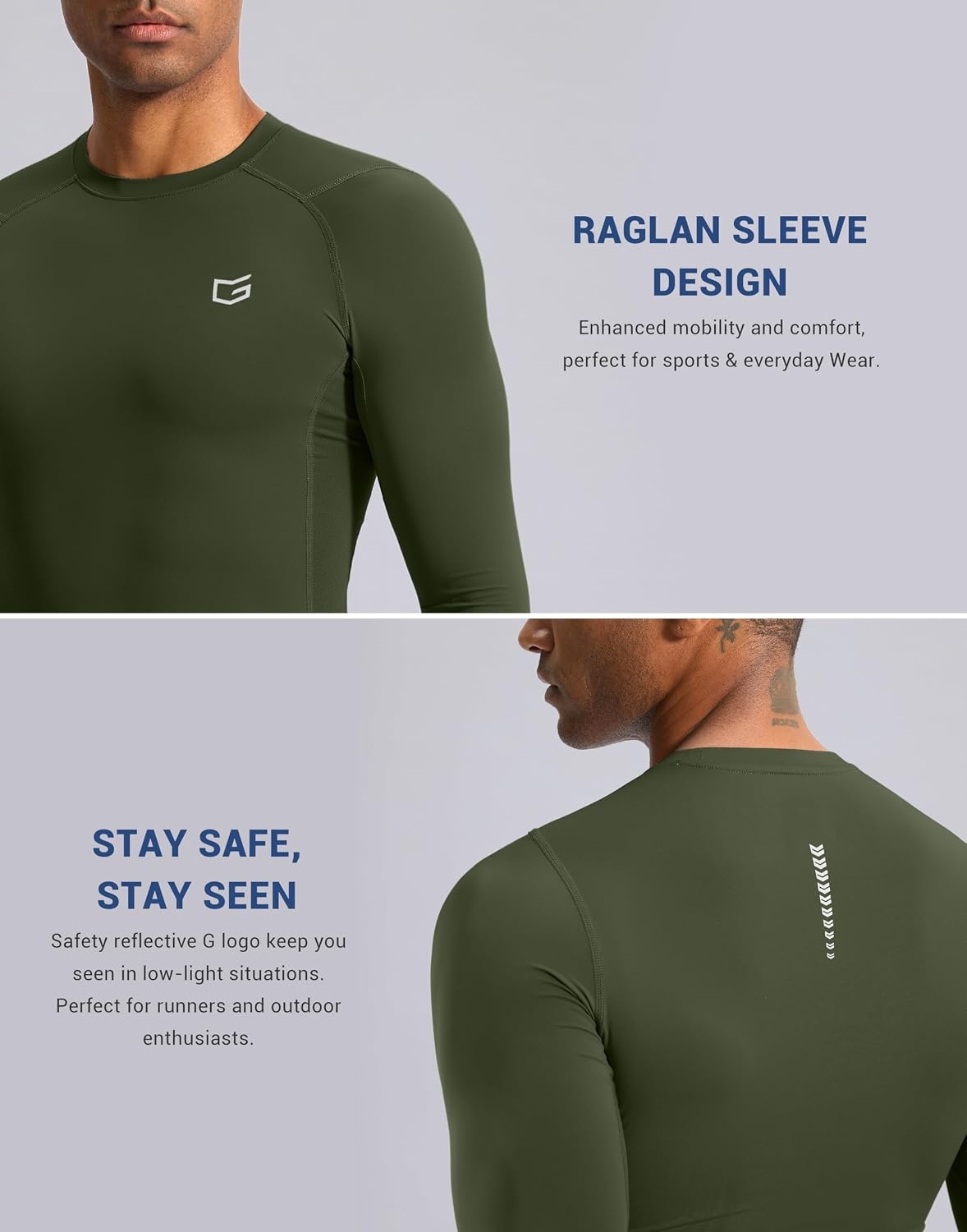 image:imageG Gradual Mens Compression Shirt Long Sleeve Moisture Wicking Running TopsOlive