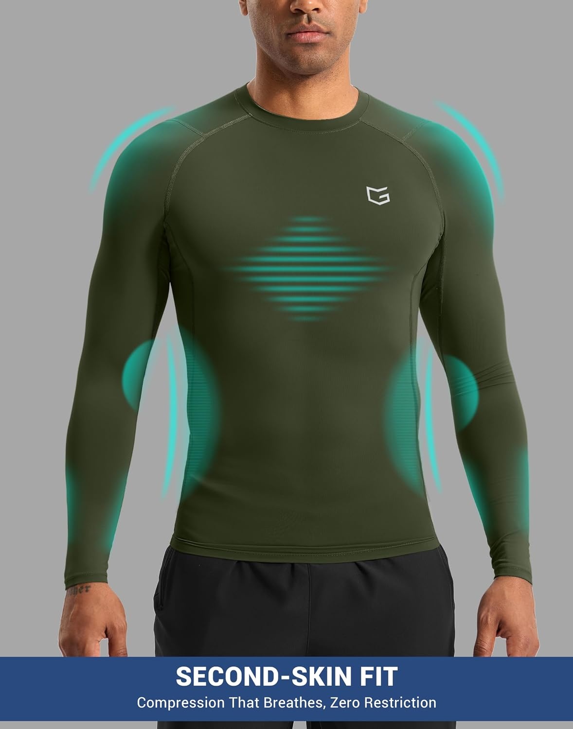 image:imageG Gradual Mens Compression Shirt Long Sleeve Moisture Wicking Running TopsOlive