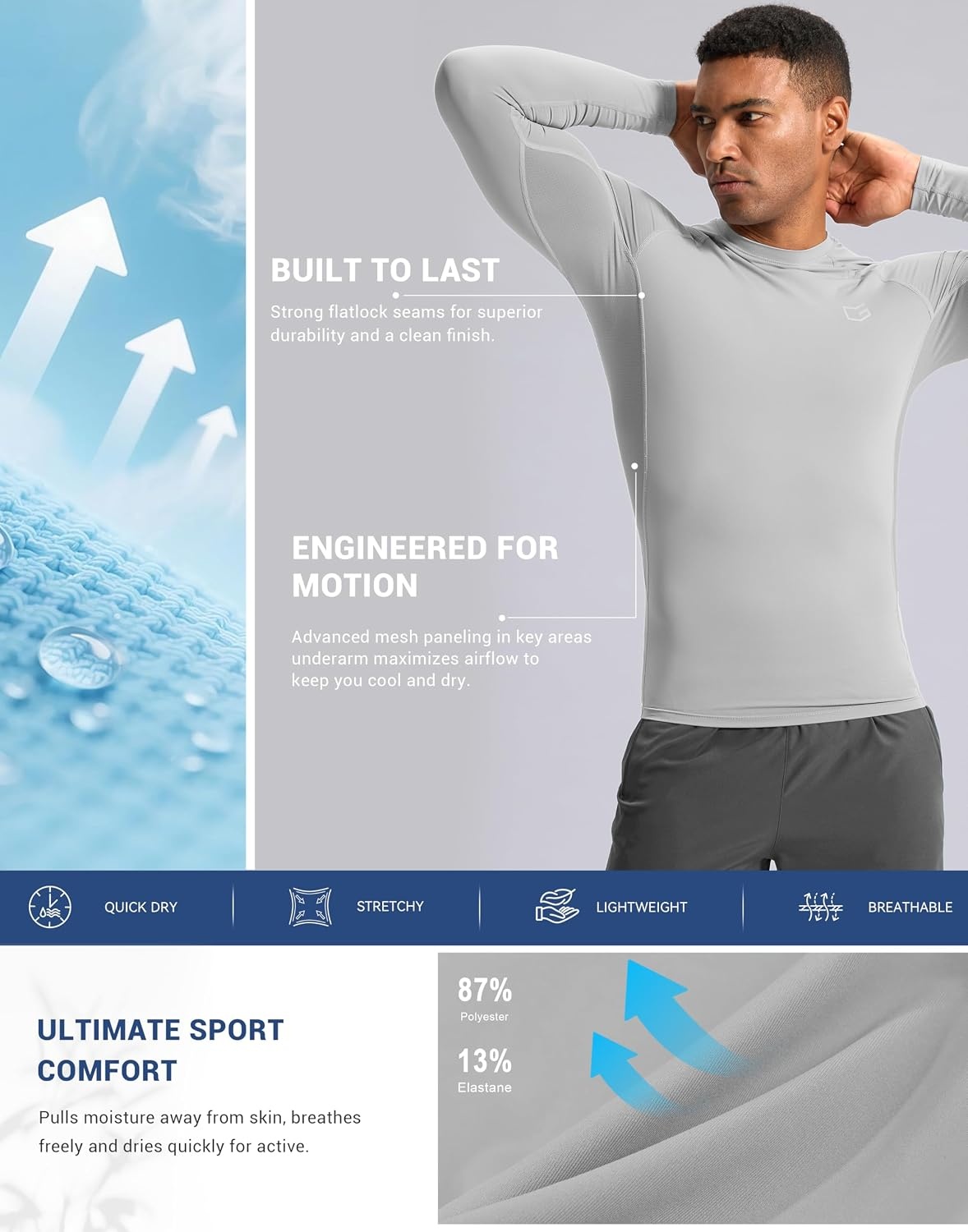 image:imageG Gradual Mens Compression Shirt Long Sleeve Moisture Wicking Running TopsPlatinum Grey