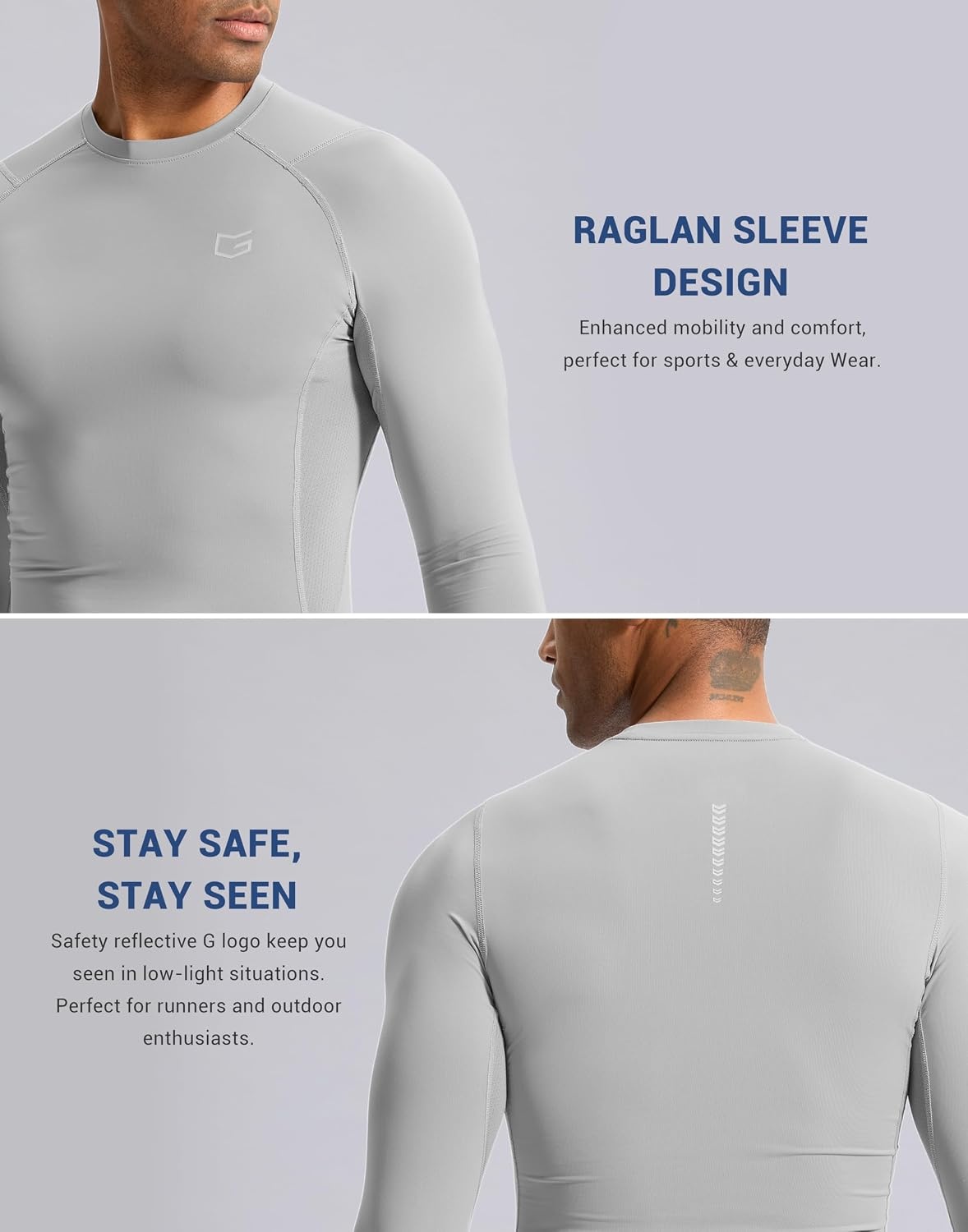 image:imageG Gradual Mens Compression Shirt Long Sleeve Moisture Wicking Running TopsPlatinum Grey