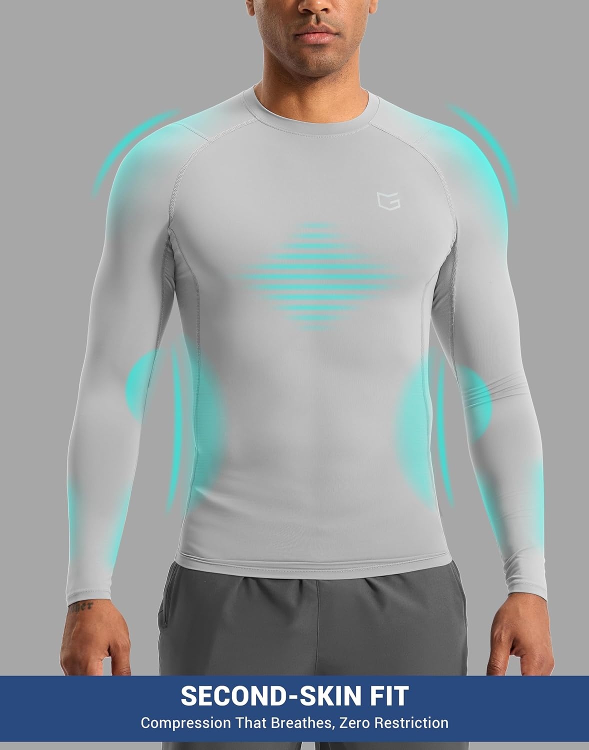 image:imageG Gradual Mens Compression Shirt Long Sleeve Moisture Wicking Running TopsPlatinum Grey