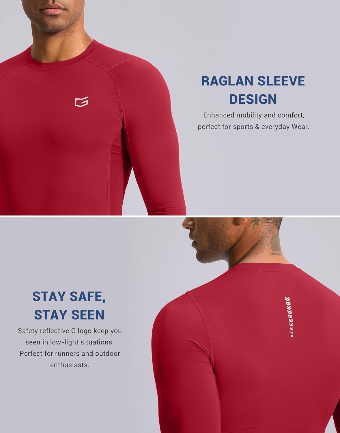 image:imageG Gradual Mens Compression Shirt Long Sleeve Moisture Wicking Running TopsRed
