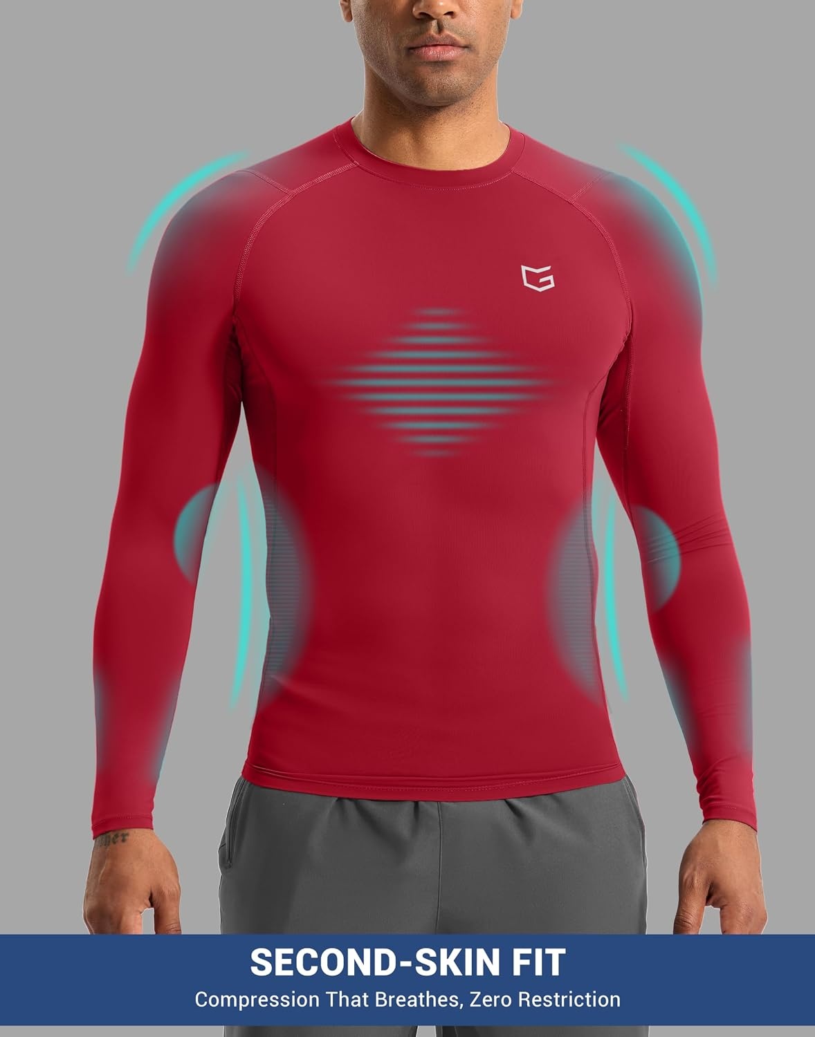 image:imageG Gradual Mens Compression Shirt Long Sleeve Moisture Wicking Running TopsRed