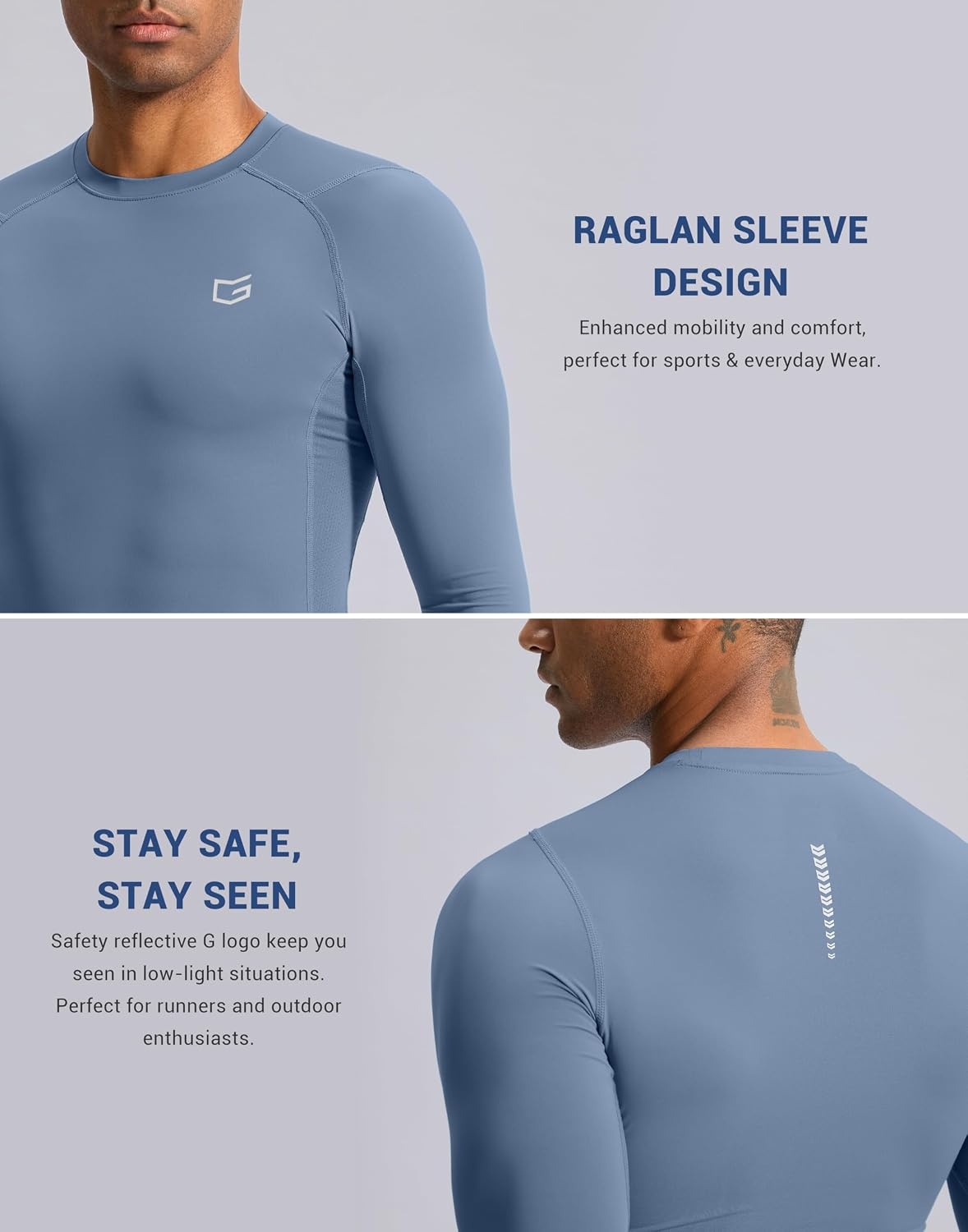 image:imageG Gradual Mens Compression Shirt Long Sleeve Moisture Wicking Running TopsSlate Blue