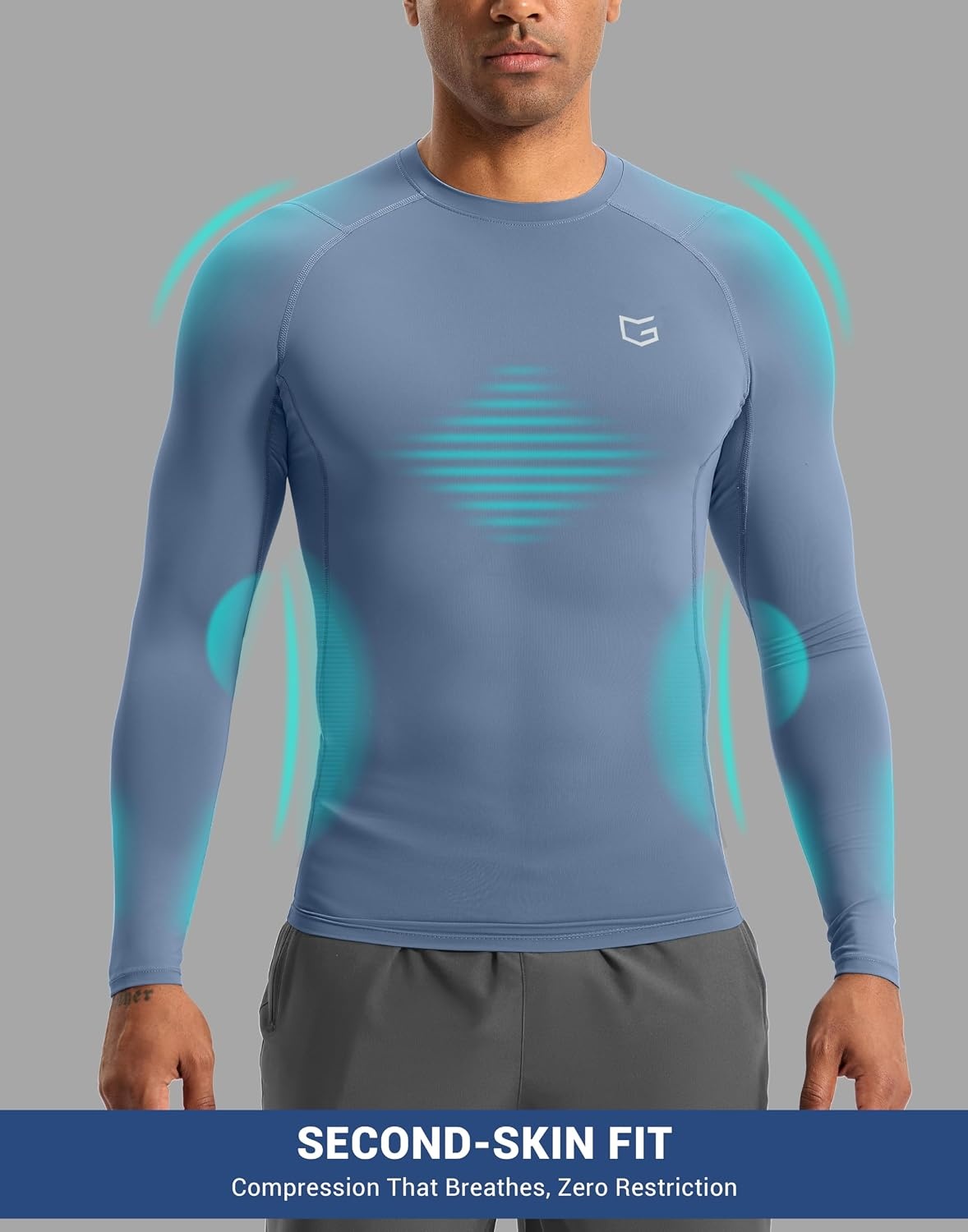 image:imageG Gradual Mens Compression Shirt Long Sleeve Moisture Wicking Running TopsSlate Blue
