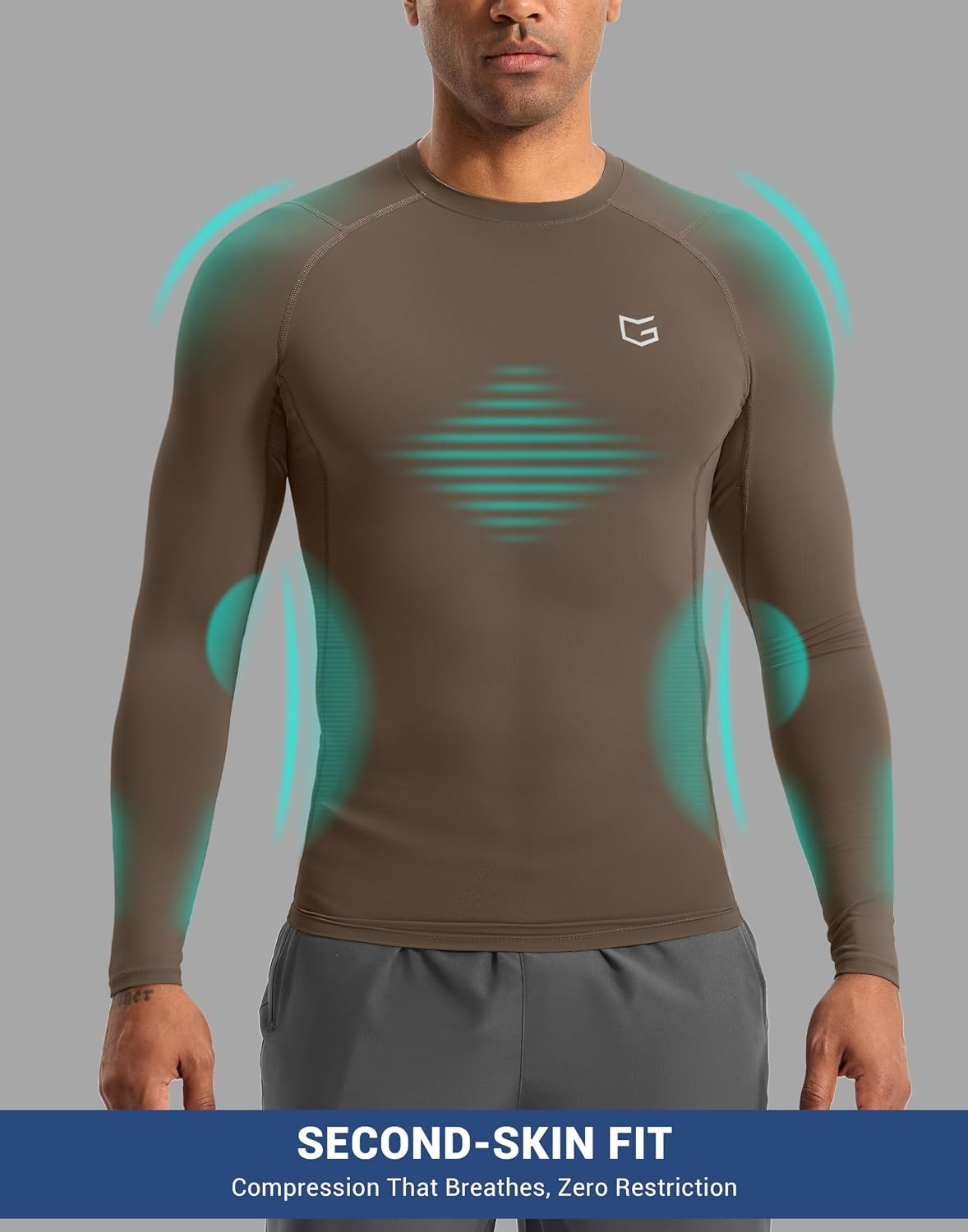 image:imageG Gradual Mens Compression Shirt Long Sleeve Moisture Wicking Running TopsTaupe