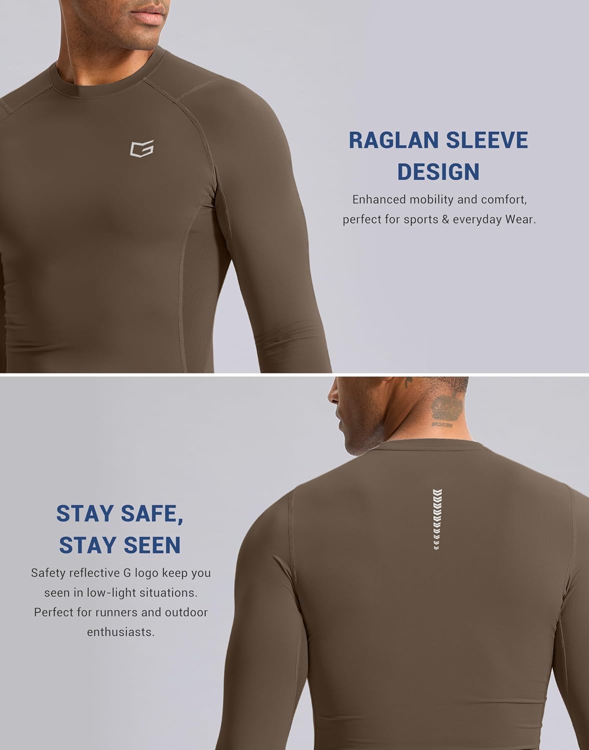 image:imageG Gradual Mens Compression Shirt Long Sleeve Moisture Wicking Running TopsTaupe
