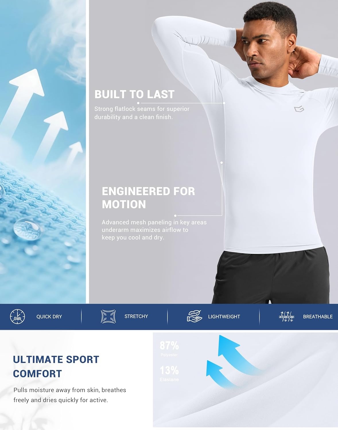 image:imageG Gradual Mens Compression Shirt Long Sleeve Moisture Wicking Running TopsWhite