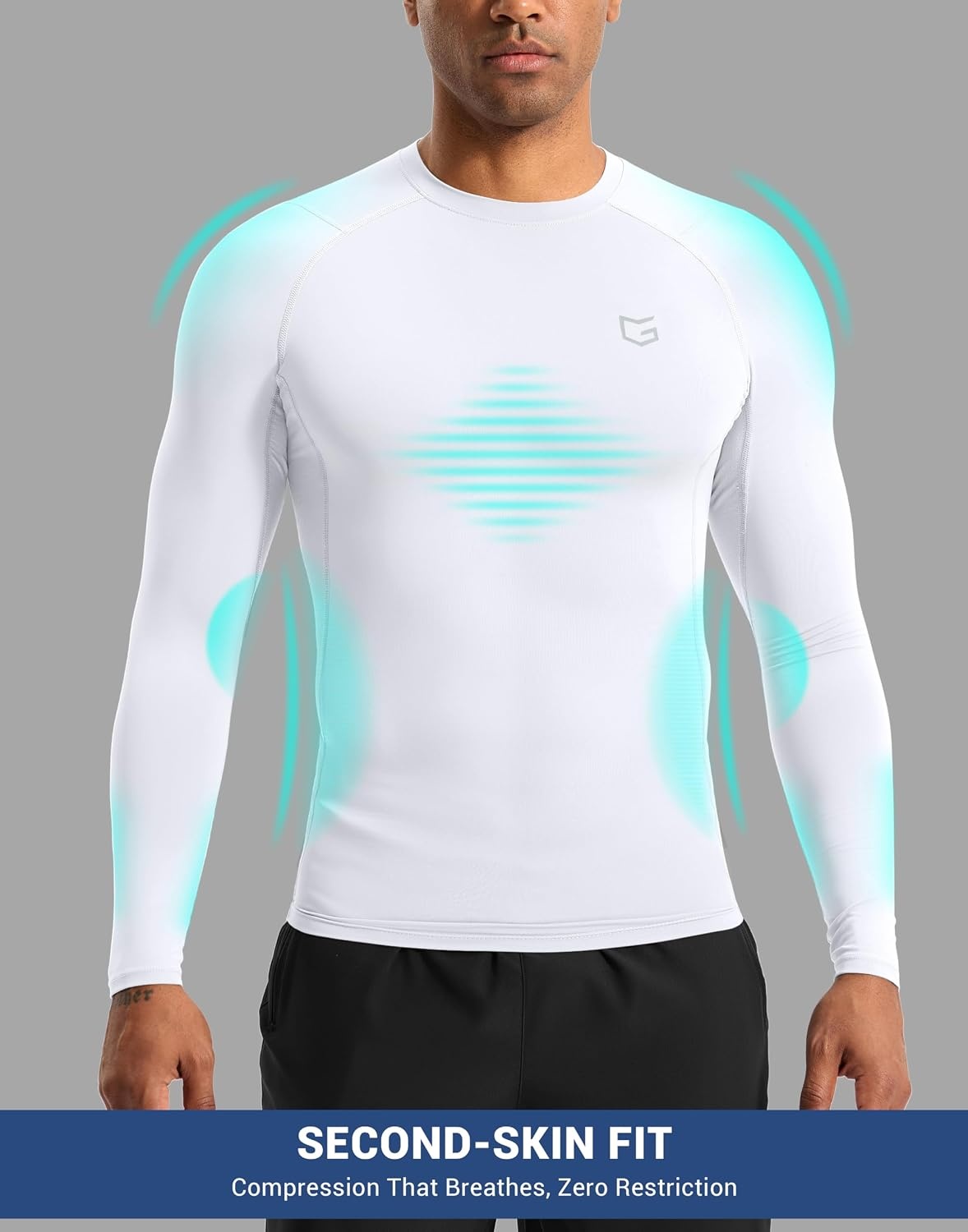 image:imageG Gradual Mens Compression Shirt Long Sleeve Moisture Wicking Running TopsWhite