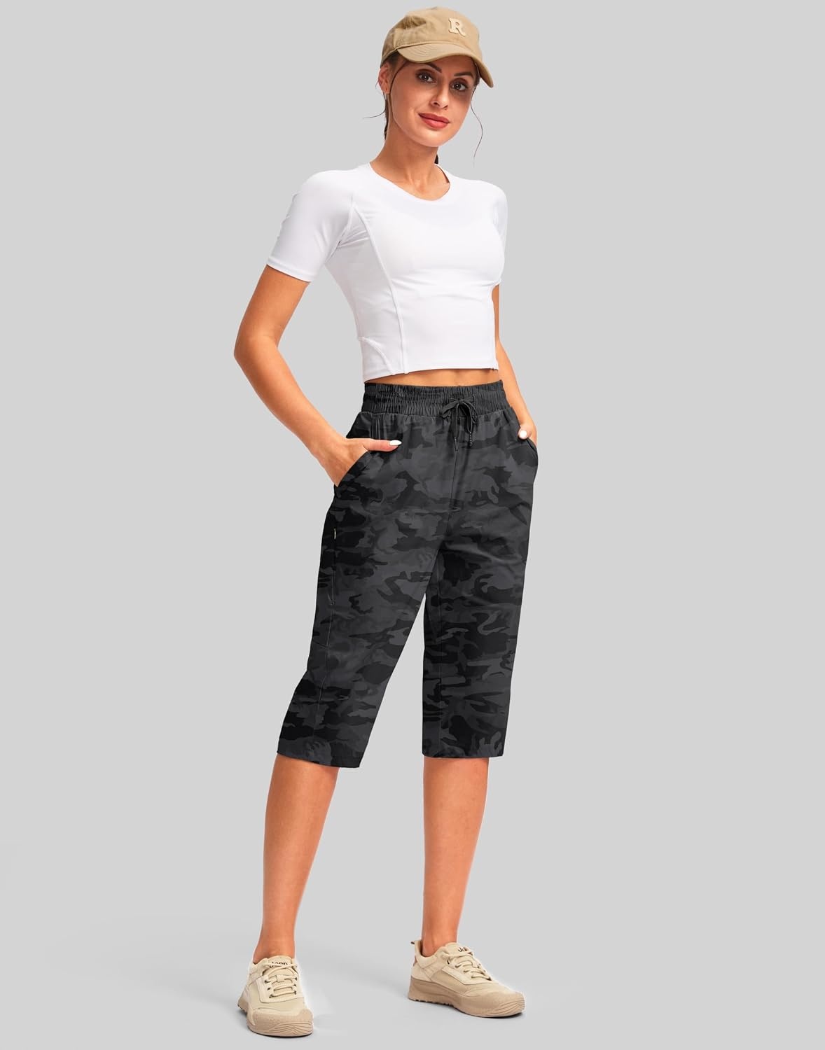 image:imageG Gradual Womens 15 Long Shorts Below The Knee Hiking CaprisGrey Camo