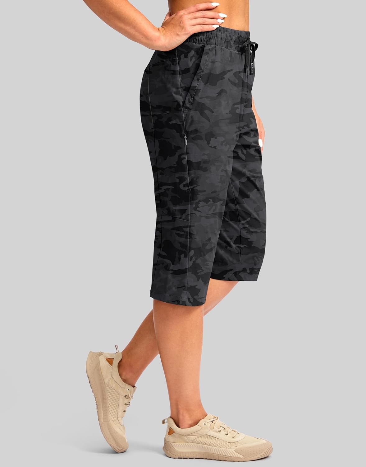 image:imageG Gradual Womens 15 Long Shorts Below The Knee Hiking CaprisGrey Camo