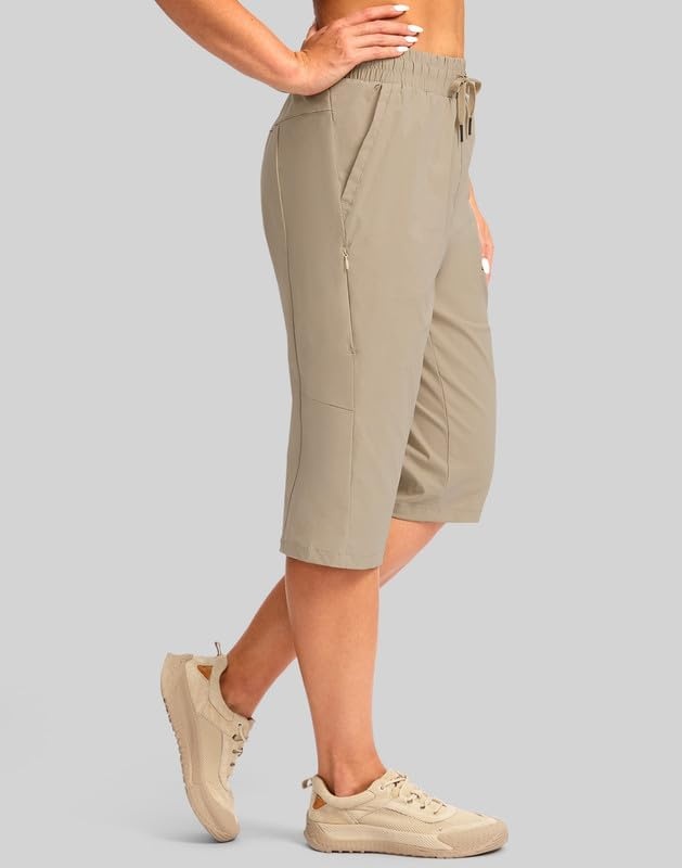 image:imageG Gradual Womens 15 Long Shorts Below The Knee Hiking CaprisLight Khaki