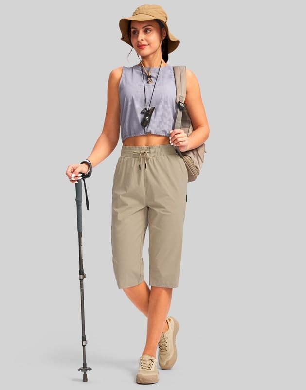 image:imageG Gradual Womens 15 Long Shorts Below The Knee Hiking CaprisLight Khaki