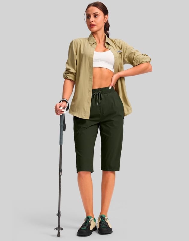 image:imageG Gradual Womens 15 Long Shorts Below The Knee Hiking CaprisOlive