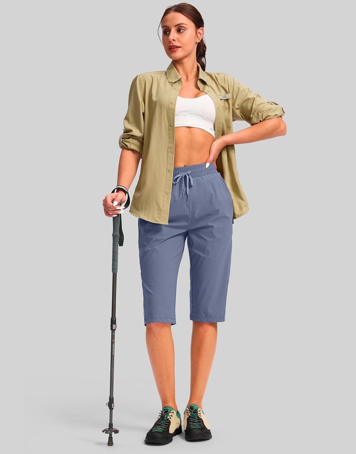 image:imageG Gradual Womens 15 Long Shorts Below The Knee Hiking CaprisSlate Blue