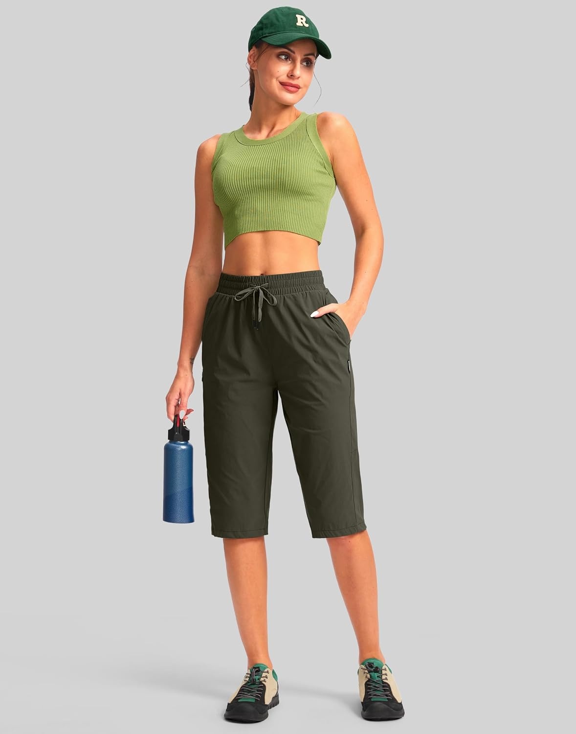 image:imageG Gradual Womens 15 Long Shorts Below The Knee Hiking CaprisSlate Green