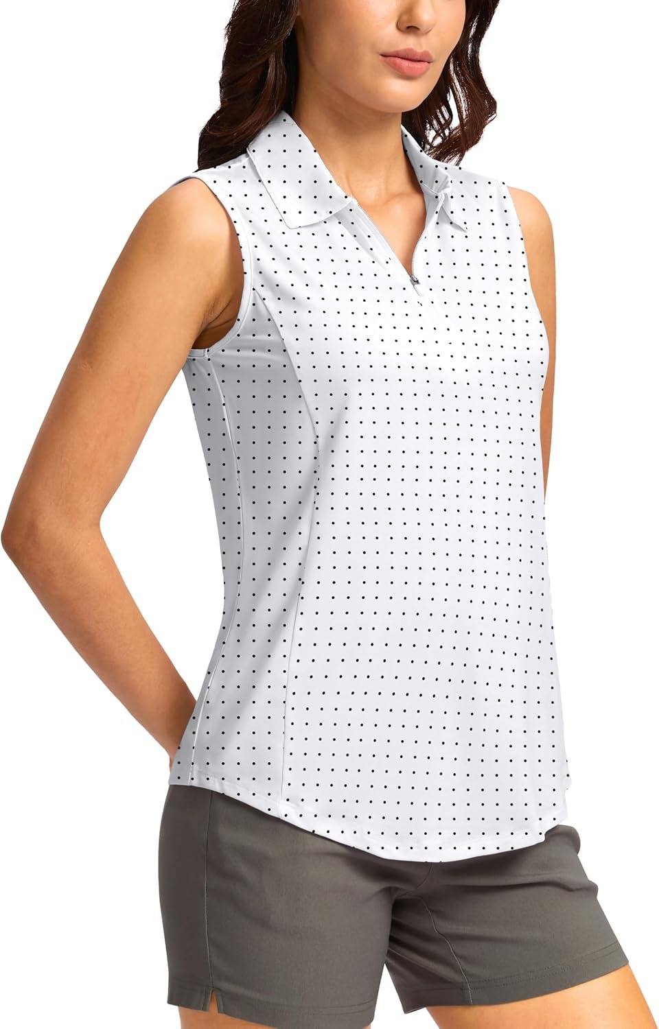 image:imageG Gradual Womens Golf Shirts Lightweight 14 Zip Collared Tank TopBlack Dot