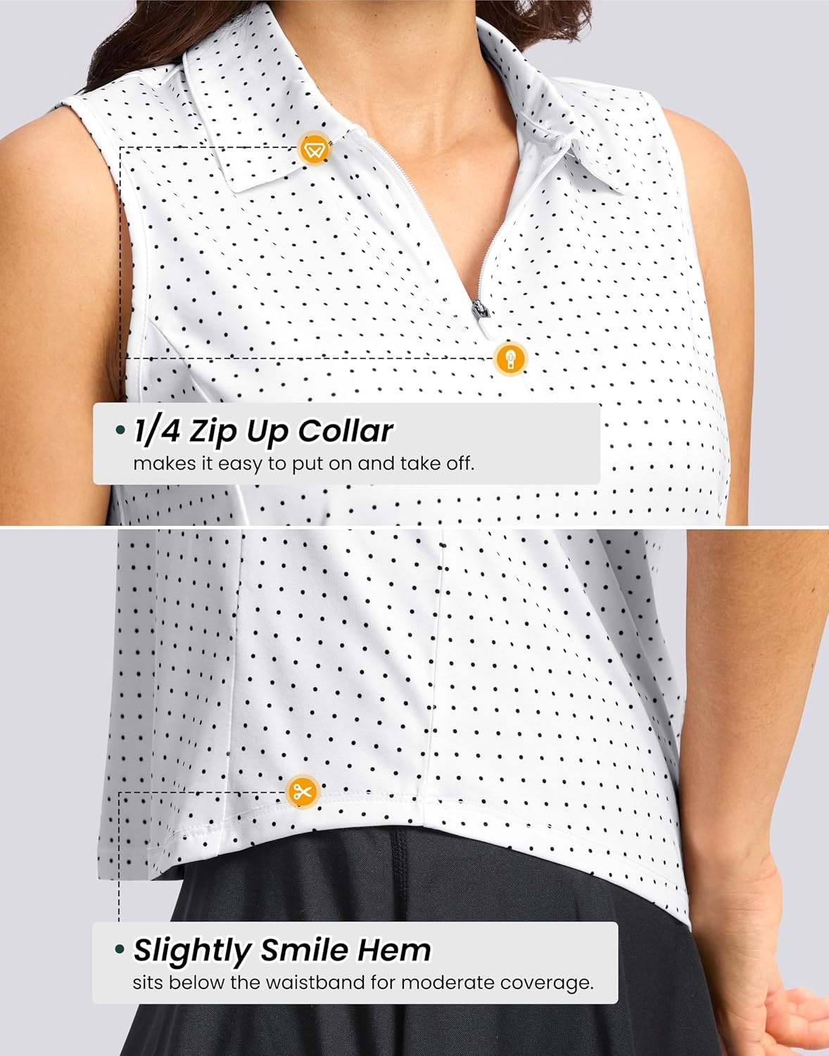 image:imageG Gradual Womens Golf Shirts Lightweight 14 Zip Collared Tank TopBlack Dot