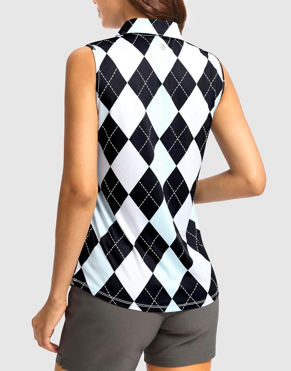 image:imageG Gradual Womens Golf Shirts Lightweight 14 Zip Collared Tank TopGrey Argyle