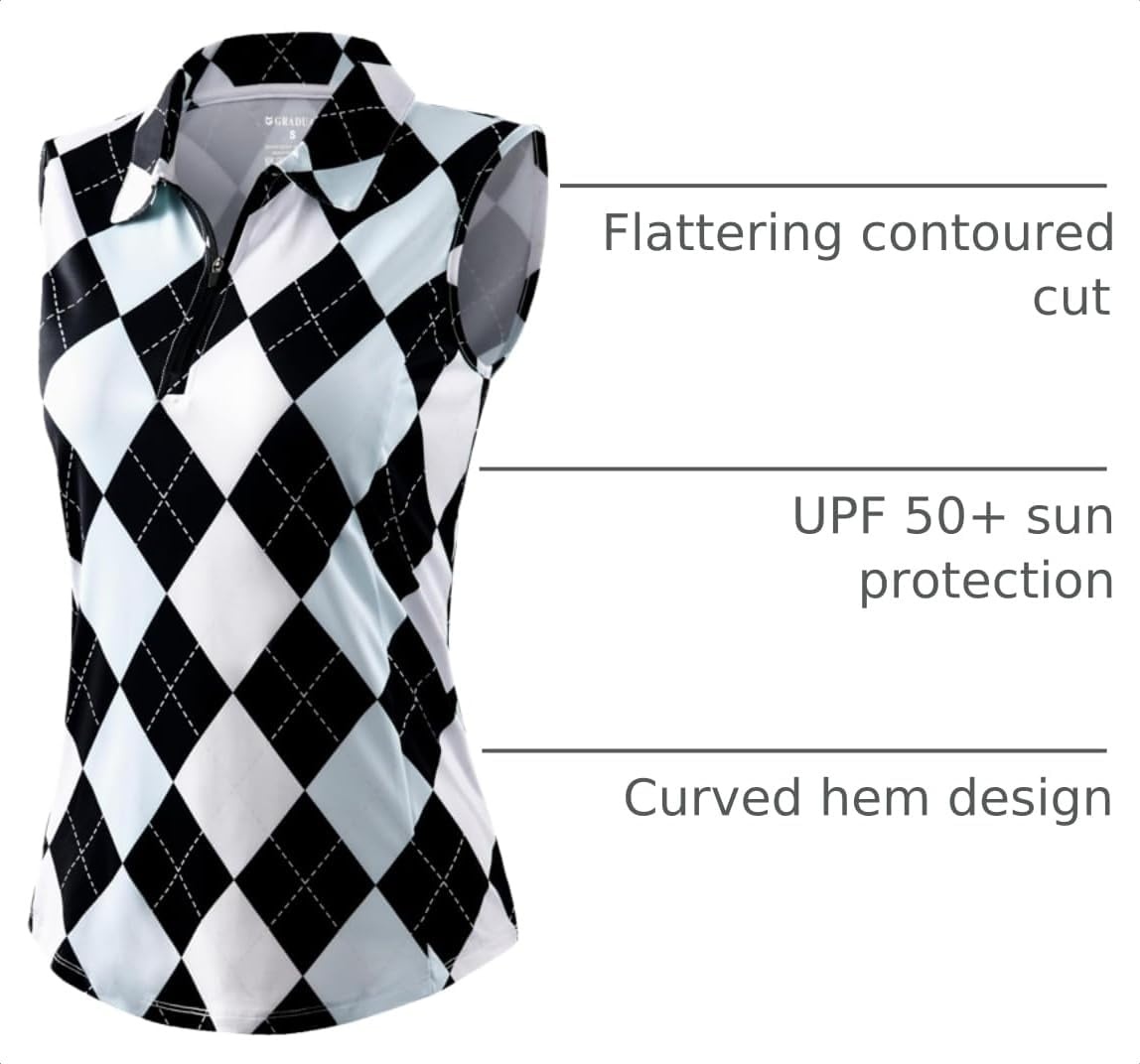 image:imageG Gradual Womens Golf Shirts Lightweight 14 Zip Collared Tank TopGrey Argyle