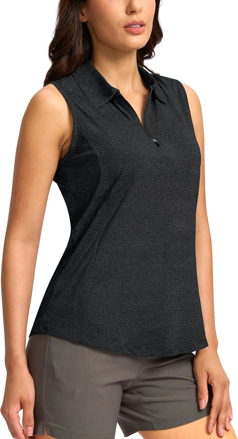 image:imageG Gradual Womens Golf Shirts Lightweight 14 Zip Collared Tank TopHeather Carbon
