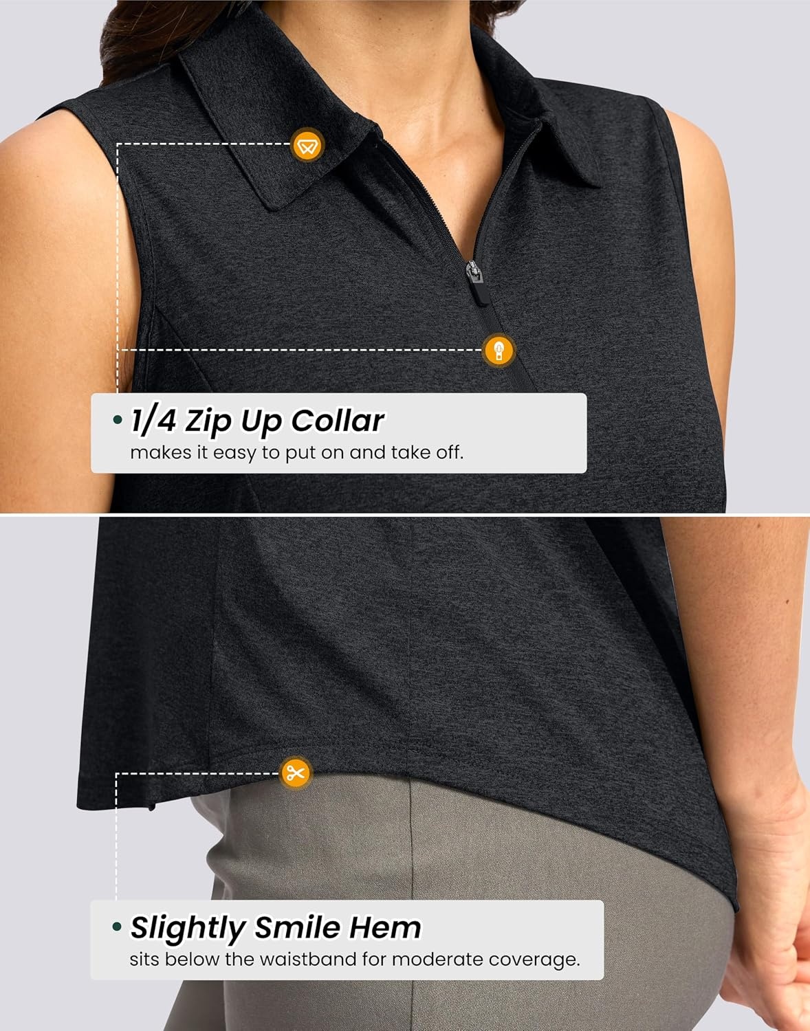 image:imageG Gradual Womens Golf Shirts Lightweight 14 Zip Collared Tank TopHeather Carbon