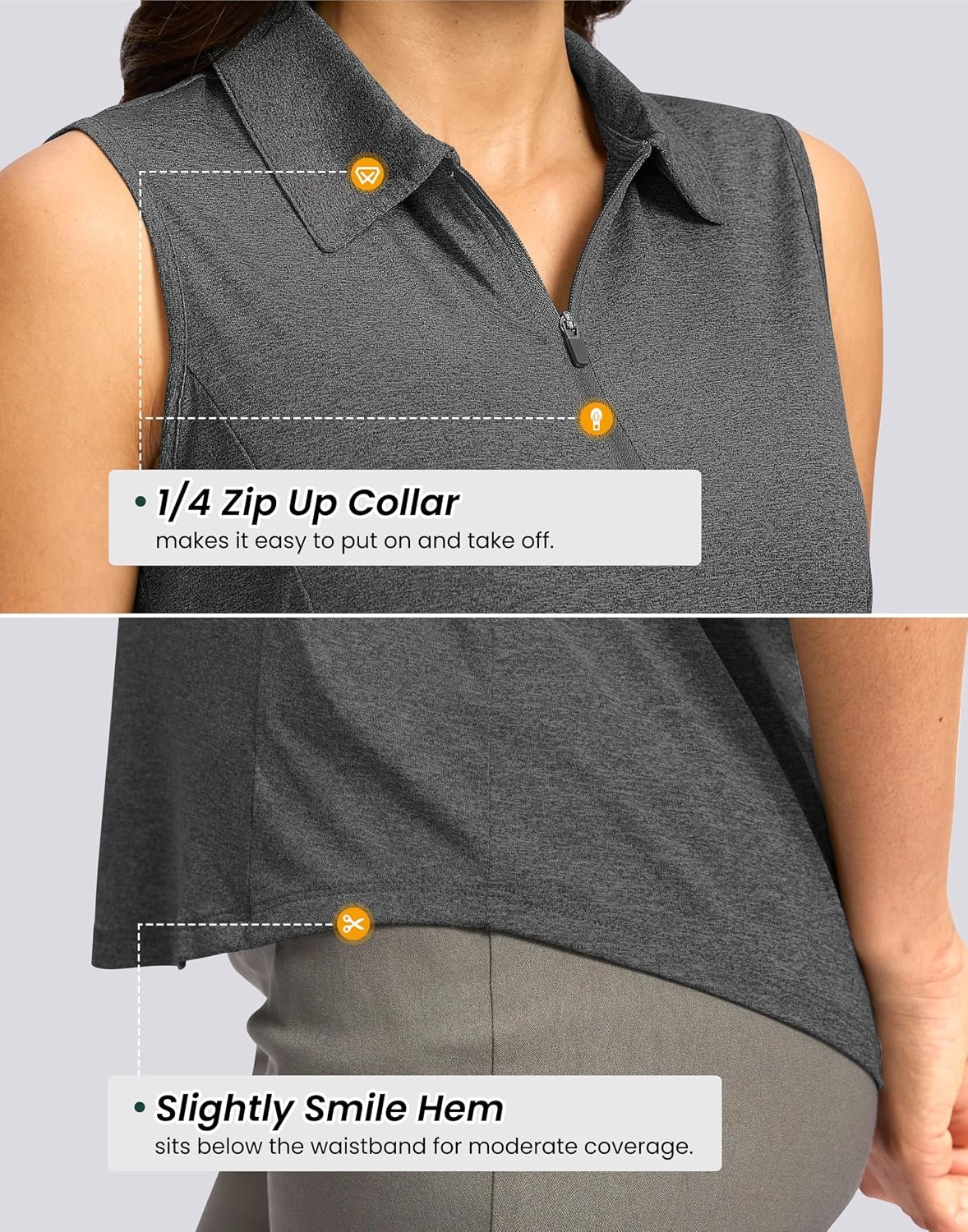 image:imageG Gradual Womens Golf Shirts Lightweight 14 Zip Collared Tank TopHeather Charcoal Grey