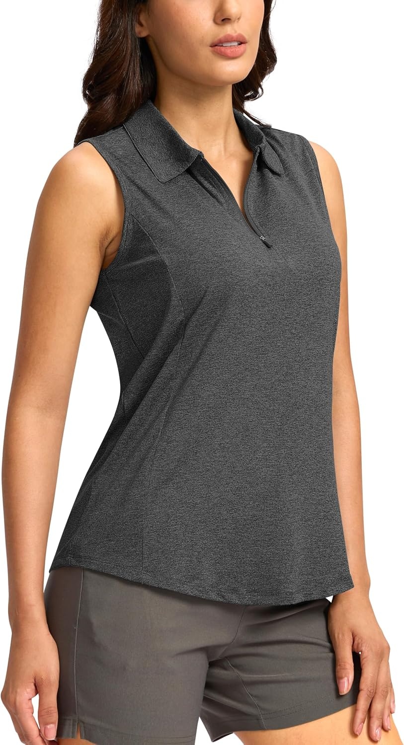 image:imageG Gradual Womens Golf Shirts Lightweight 14 Zip Collared Tank TopHeather Charcoal Grey