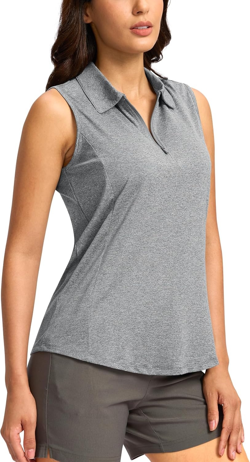 image:imageG Gradual Womens Golf Shirts Lightweight 14 Zip Collared Tank TopHeather Grey
